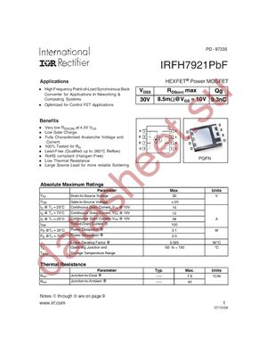 IRFH7921TRPBF datasheet  